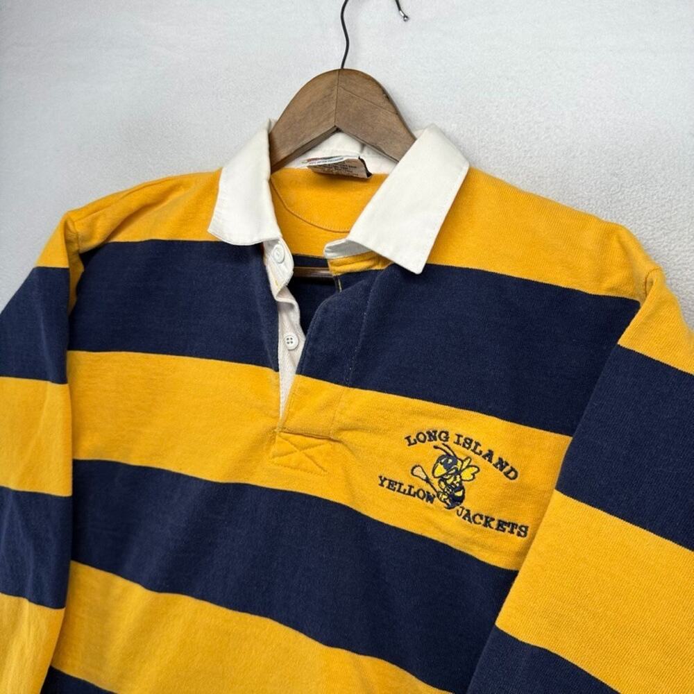 Vintage Barbarian Rugby Shirt Men's Medium Blue Yellow Jackets Long Island Thick